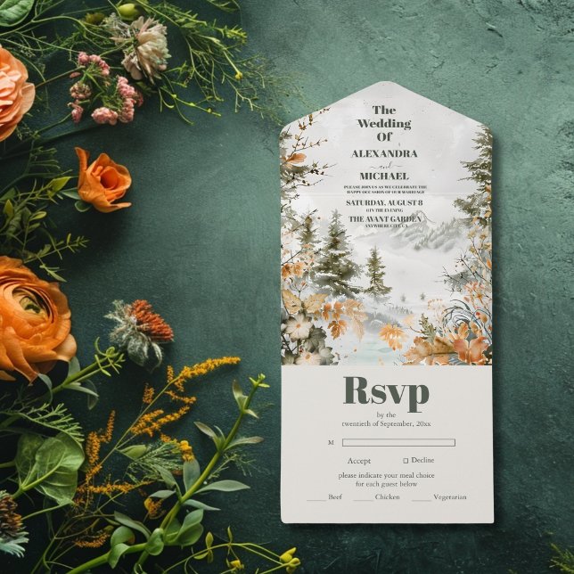 Rustic Watercolor Mountains Gräs Winter Wedding (Skapare uppladdad)