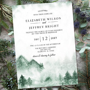 Rustic Watercolor Mountains Gräs Winter Wedding Inbjudningar