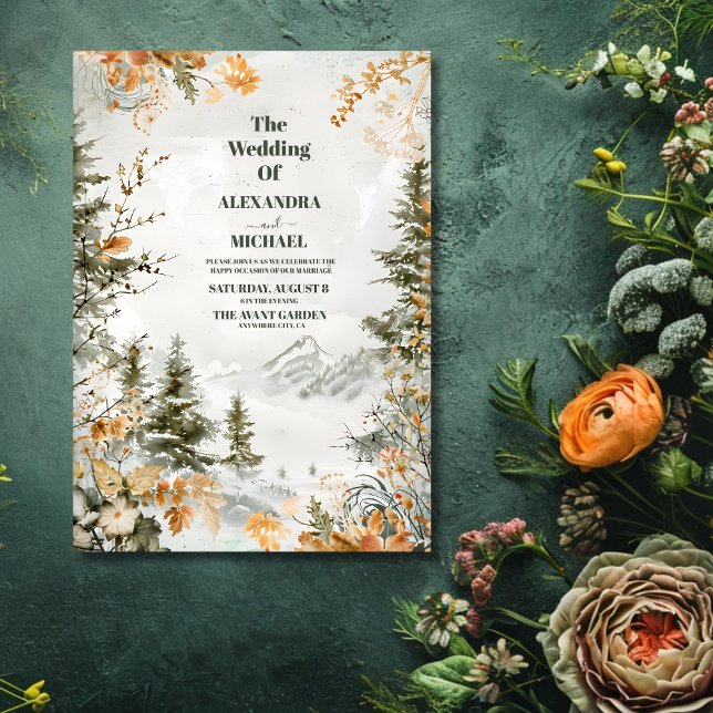 Rustic Watercolor Mountains Gräs Winter Wedding Inbjudningar (Skapare uppladdad)