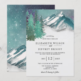 Rustic Watercolor Mountains Gräs Winter Wedding Inbjudningar
