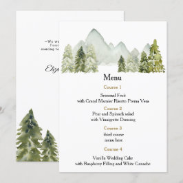 Rustic Watercolor Mountains Gräs Winter Wedding Meny