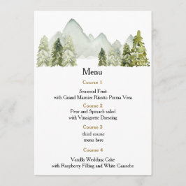 Rustic Watercolor Mountains Gräs Winter Wedding Meny