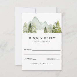 Rustic Watercolor Mountains Gräs Winter Wedding OSA Kort