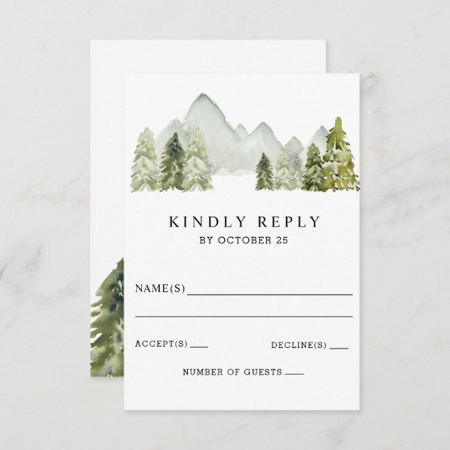 Rustic Watercolor Mountains Gräs Winter Wedding OSA Kort (Fram/baksida)