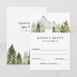 Rustic Watercolor Mountains Gräs Winter Wedding OSA Kort