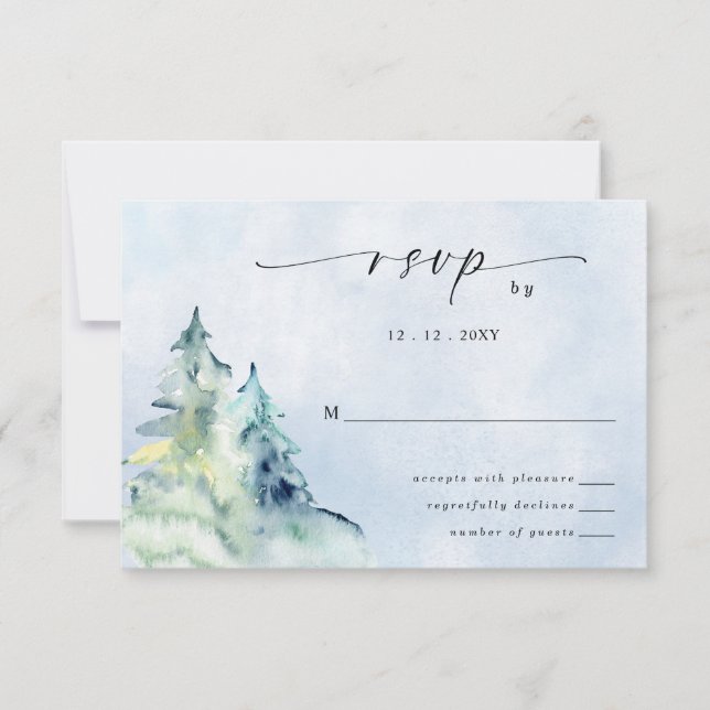 Rustic Watercolor Mountains Gräs Winter Wedding OSA Kort (Framsida)