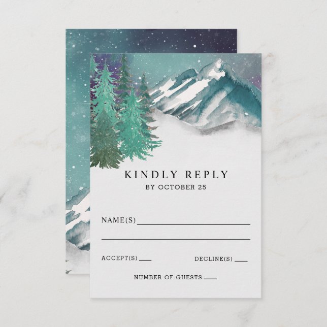 Rustic Watercolor Mountains Gräs Winter Wedding OSA Kort (Fram/baksida)