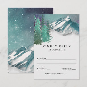 Rustic Watercolor Mountains Gräs Winter Wedding OSA Kort