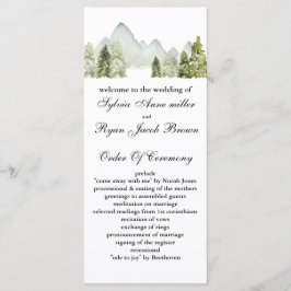 Rustic Watercolor Mountains Gräs Winter Wedding Program