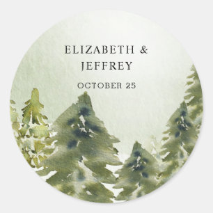Rustic Watercolor Mountains Gräs Winter Wedding Runt Klistermärke
