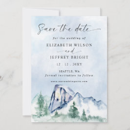 Rustic Watercolor Mountains Gräs Winter Wedding Spara Datumet