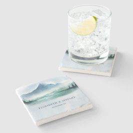 Rustic Watercolor Mountains Gräs Winter Wedding Stenunderlägg