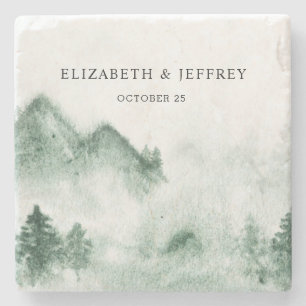 Rustic Watercolor Mountains Gräs Winter Wedding Stenunderlägg