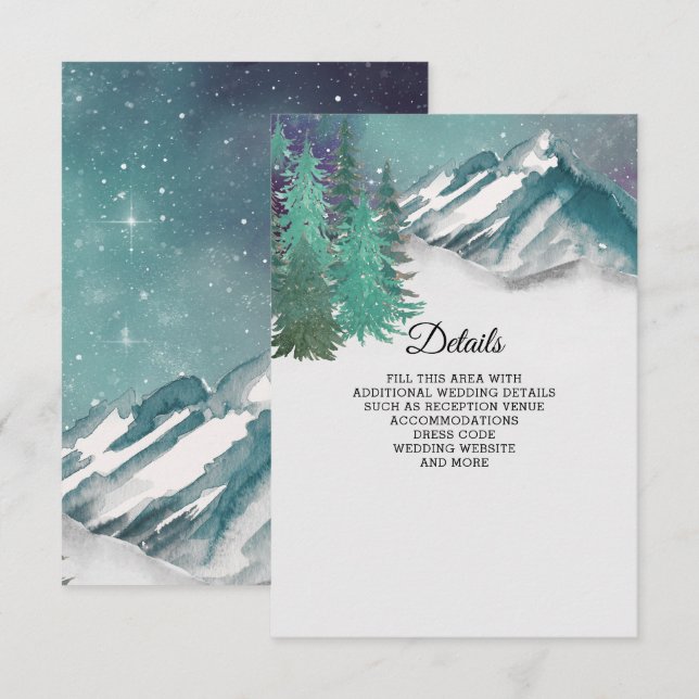 Rustic Watercolor Mountains Gräs Winter Wedding Tilläggskort (Fram/baksida)