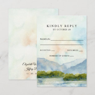 Rustic Watercolor Mountains Sjö Winter Wedding OSA Kort