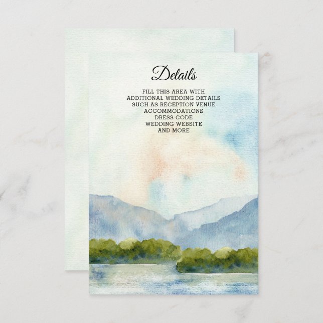 Rustic Watercolor Mountains Sjö Winter Wedding Tilläggskort (Fram/baksida)