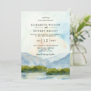 Rustic Watercolor Mountains Winter Wedding Inbjudningar