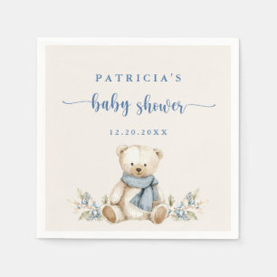 Rustic Watercolor Nalle Beige Baby Shower Pappersservett