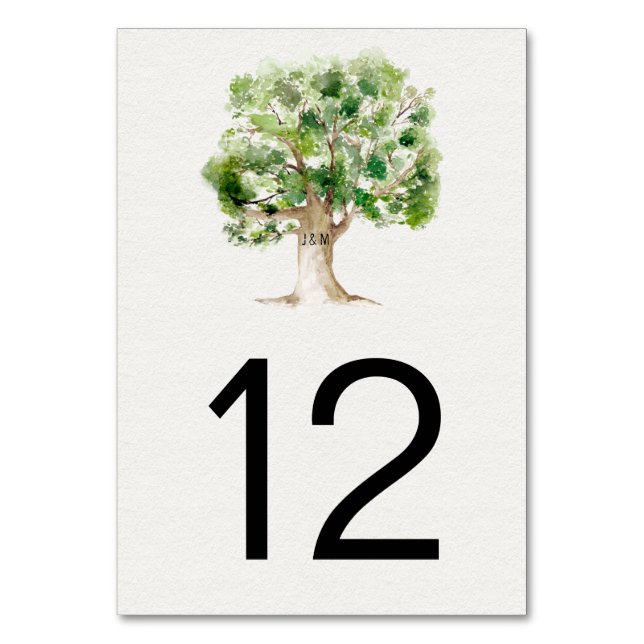 Rustic Watercolor Oak Träd | Bordsnummer (Framsidan)