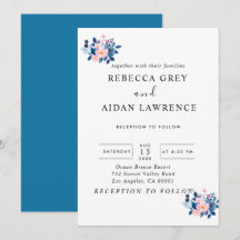 rustic watercolor of a pink & blue floral bouquet