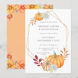 Rustic Watercolor Orange Pumpkins Fall Wedding Inbjudningar