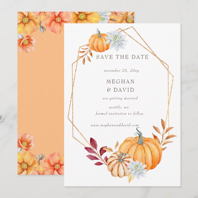 Rustic Watercolor Orange Pumpkins Fall Wedding Meddelande (Fram/baksida)
