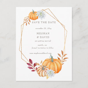 Rustic Watercolor Orange Pumpkins Fall Wedding Meddelande Vykort