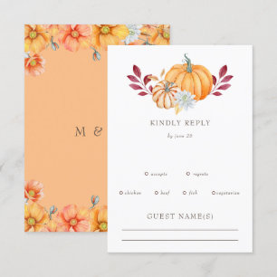 Rustic Watercolor Orange Pumpkins Fall Wedding OSA Kort