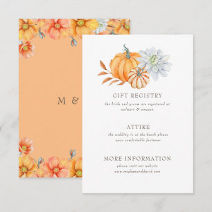 Rustic Watercolor Orange Pumpkins Fall Wedding Tilläggskort