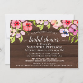 Rustic Watercolor Pansies Barn Wood Möhippa Inbjudningar