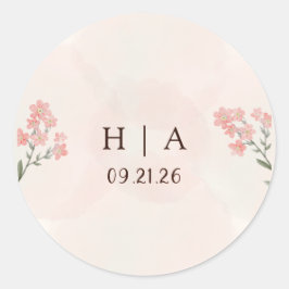 Rustic Watercolor Peach and Green Minimal Wedding Runt Klistermärke