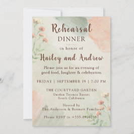 Rustic Watercolor Peach & Green Rehearsal Dinner Inbjudningar