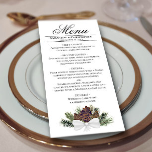 Rustic Watercolor Pinecones Elegant Winter Wedding Meny