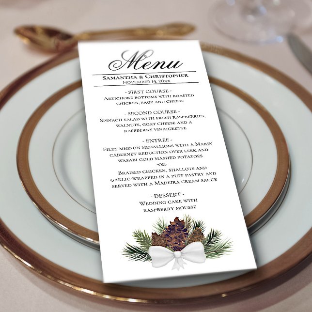 Rustic Watercolor Pinecones Elegant Winter Wedding Meny (Skapare uppladdad)