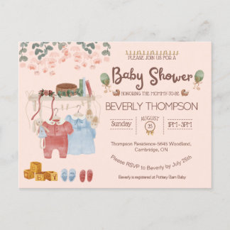 Rustic Watercolor-pojkflicka, babydusch Postcard Vykort