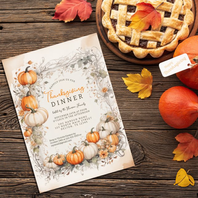Rustic Watercolor Pumpkin Foliage Thanksgiving Inbjudningar (Skapare uppladdad)