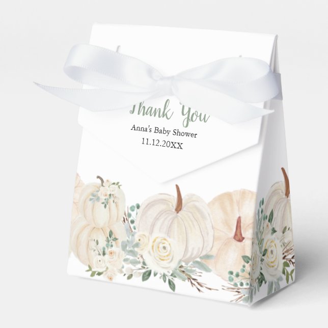 Rustic Watercolor Pumpkin Greenery Baby Shower Presentaskar (Framsidan Sidan)