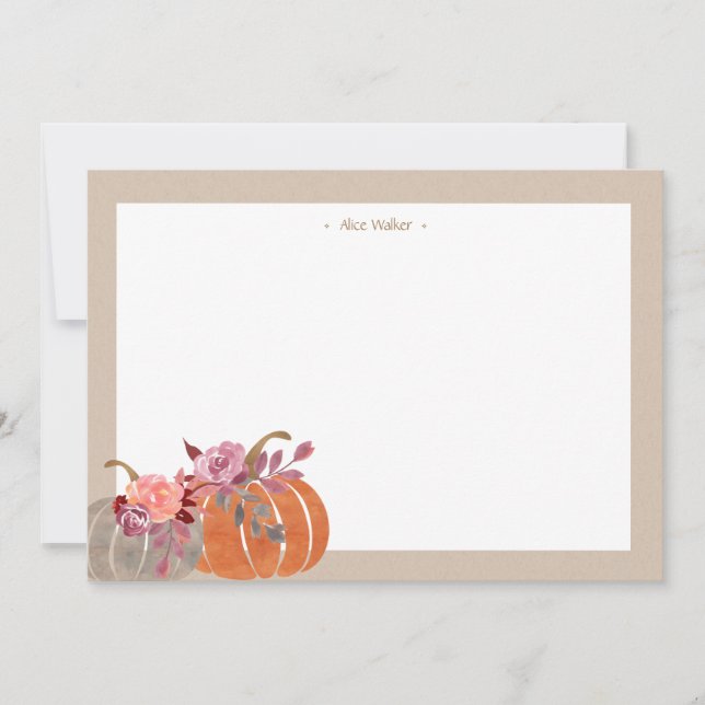 Rustic Watercolor Pumpkin Kraft Stationery Anteckningskort (Framsida)