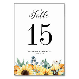 Rustic Watercolor Pumpkins och Sunblommor Bröllop Bordsnummer