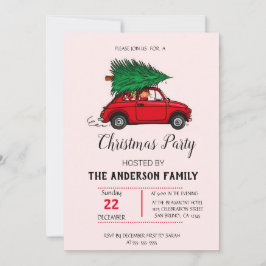 Rustic Watercolor Red Lastbil jul Inbjudningar