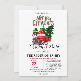 Rustic Watercolor Red Lastbil jul Inbjudningar