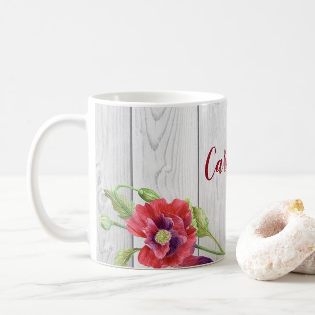 Rustic Watercolor Red Poppies Blommigt Illustratio Kaffemugg (Med munk)