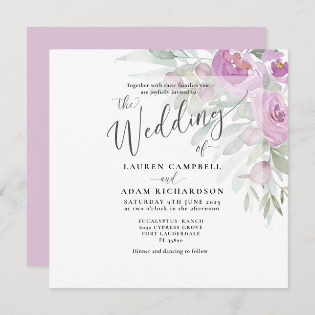 Rustic Watercolor Rosa Blommigt Bouquet Bröllop (Fram/baksida)