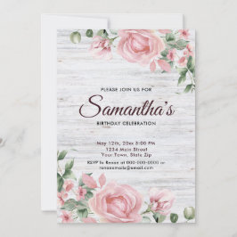 Rustic Watercolor Rose Birthday Party Inbjudningar