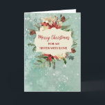 Rustic Watercolor Sister God jul Kort<br><div class="desc">God jul för systerkort i rustiska vattenfärgen mönster och vattenfärgsblommor och löv.</div>