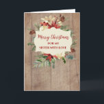 Rustic Watercolor Sister God jul Kort<br><div class="desc">God jul för systerkort i mönster i rustiskt trä och vattenfärgade blommor och löv.</div>