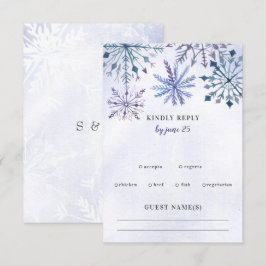 Rustic Watercolor Snöflingor Blue Winter Wedding OSA Kort
