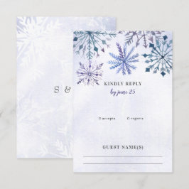 Rustic Watercolor Snöflingor Blue Winter Wedding R OSA Kort