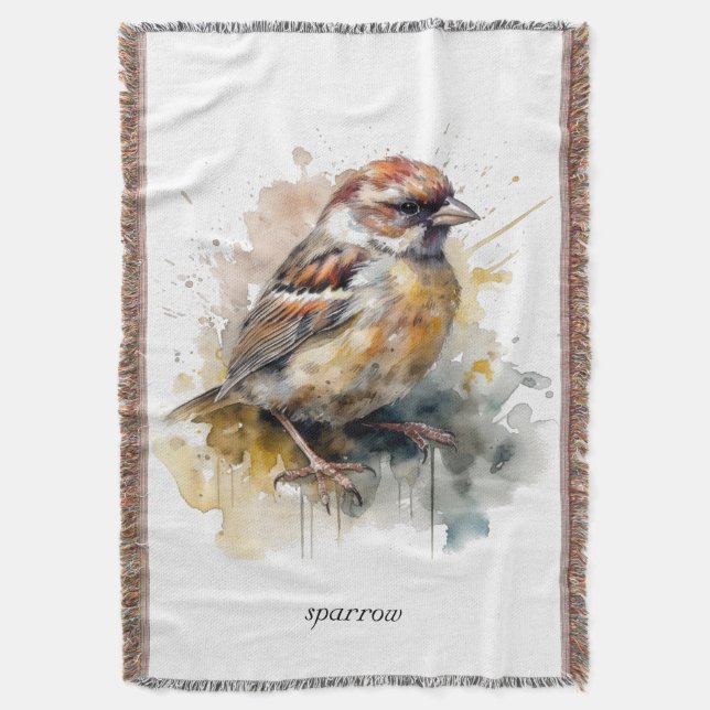 Rustic Watercolor Sparrow, anpassad Filt (Framsidan Vertikal)