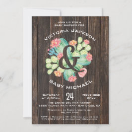 Rustic Watercolor Succulent Baby Shower Inbjudningar